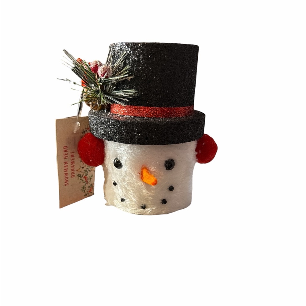 Festive Snowman Head Ornament with Black Hat NWT - Picture 2 of 3